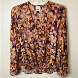 CAbi Lavender; Orange & Purple Faux Wrap Blouse